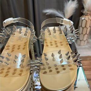 Cape Robbin Dominica Clear Silver Spiked Sandals